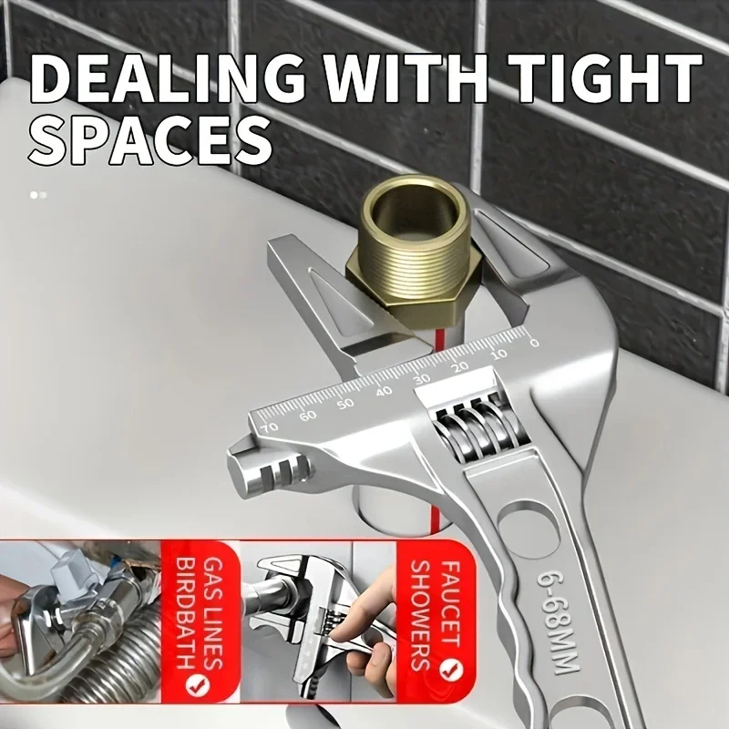 Multi-function Adjustable Wrench Aluminium Alloy Large Open Wrench Universal Spanner Repair Tool for Water Pipe Screw Bathroom 2