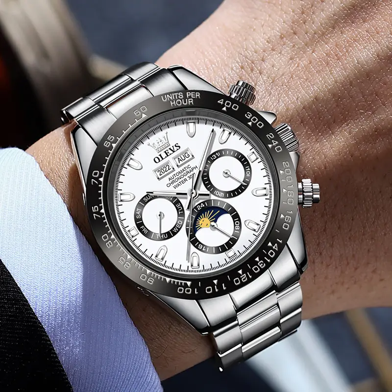 OLEVS 6654 Luxury Mens Watch Chronograph Automatic Mechanical Wristwatch Waterproof Luminous Top Brand Watch for Man Date Sport - Image 9