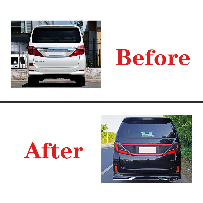 For 2009-2015 Alphard Vellfire 20 Series Full LED Taillights Red Lens with Yellow Running Light 12V Upgrade Modificationcustom