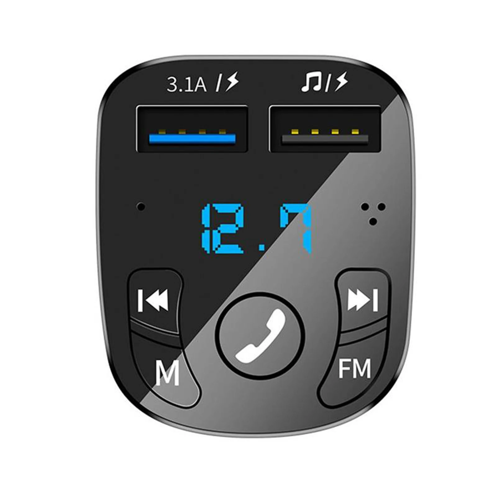 차량용 핸즈프리 무선 블루투스 FM 송신기, MP3 충전기, 듀얼 장착 플레이어, 블루투스 LED 디스플레이, 듀얼 USB 차량용 충전기