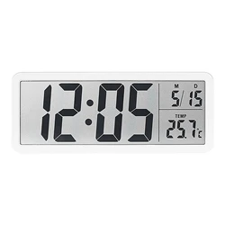 Multifunctional LCD Display Digital Wall Clock with Temperature & Weekday Display, Battery Powered (White)