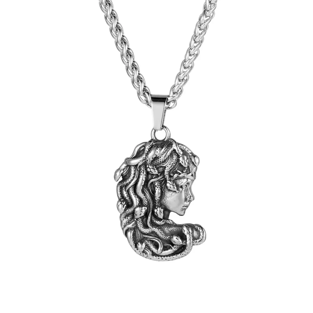 

CHUANGCHENG Vintage Stainless Steel Greek Snake Medusa Head Pendant Men's Necklace Chains For Women Accessories Chains