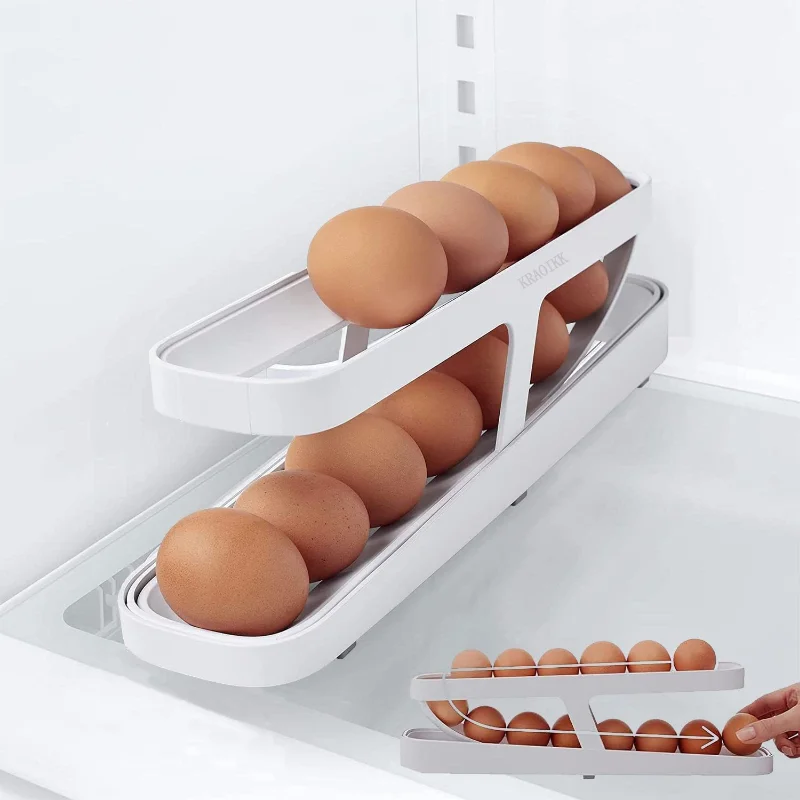 New Refrigerator Egg Rolling Storage Rack Egg Storage Holder Rolldown Egg Dispenser Refrigerator Storage Box image_0