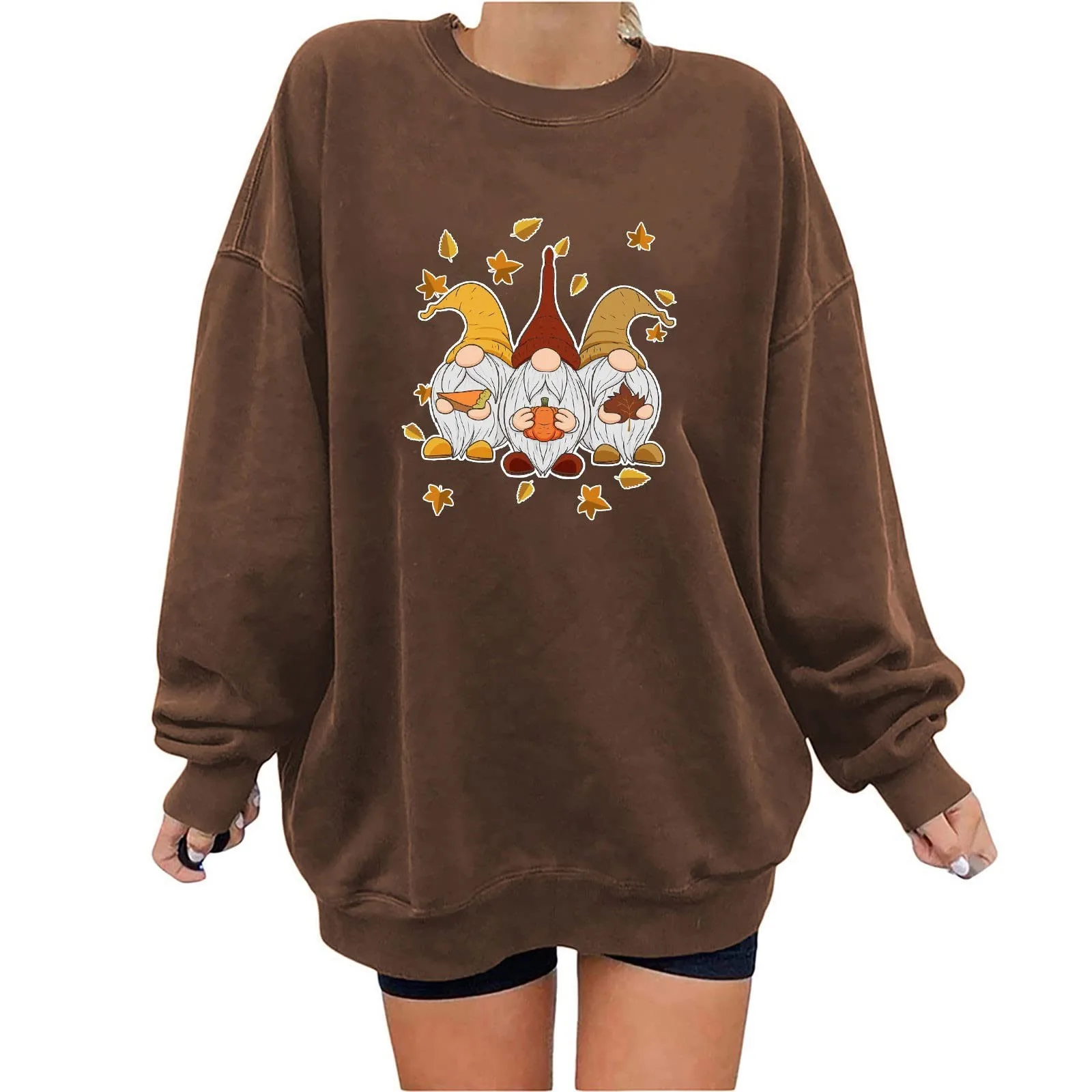 Baggy Sweat Shirts Women Thanksgiving Cute Print Solid Color Top Loose  Round Neck Long Sleeve Ladies Sweatshirt Tunic Tops| | - AliExpress