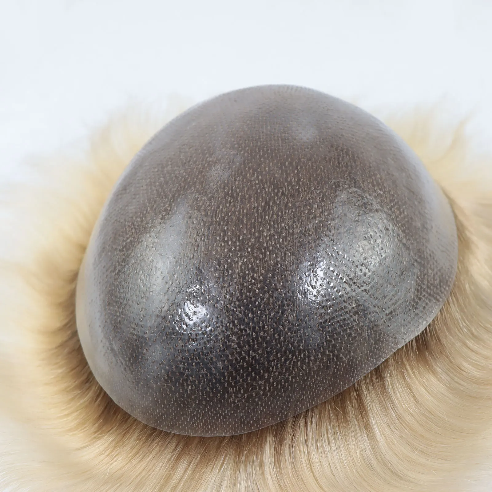 Ombre Blonde Human Hair Men's Full PU Base Toupee For Male Wigs Straight Hair System Prosthesis Dark Brown Roots mens toupee