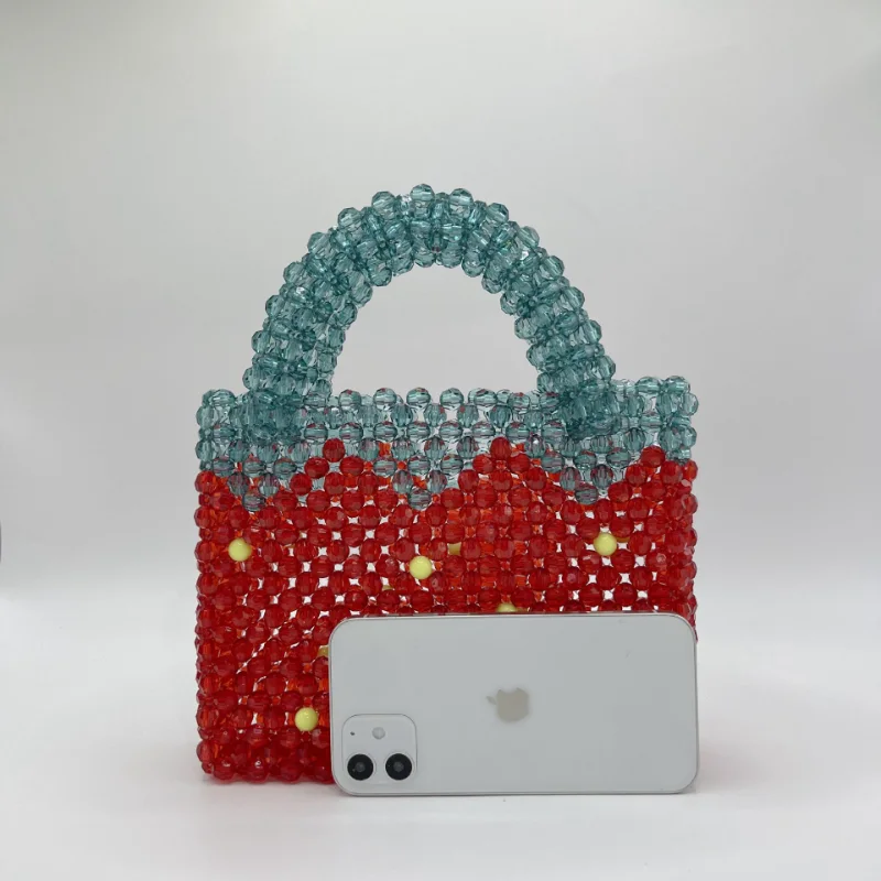 【通販 人気】 Vintage Strawberry Beaded Bag Transparent Crystal Girl バッグ
