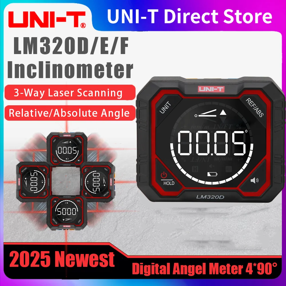 Digital Inclinometer UNI-T LM320F/E/D Laser Angle Meter 4x90&deg; Relative & Absolute Measure Magnetic