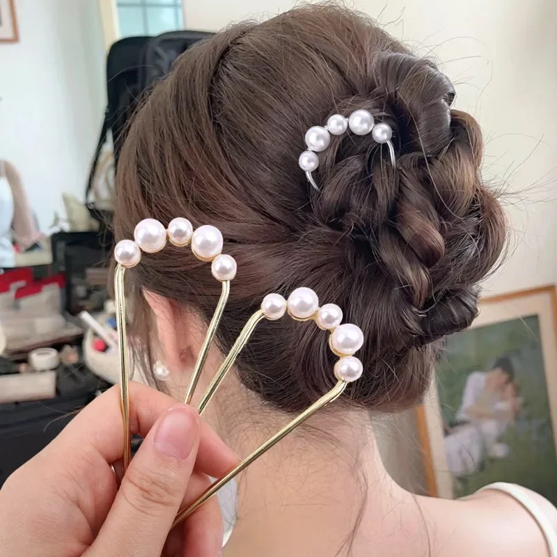 1/2pcs Simple Pearl Hairpins Korean U-shaped Metal Shell Hair Clip Pins Women Hair Sticks Bun Maker Styling Accessories hair accessory pearl hairpins hair stick hair clip