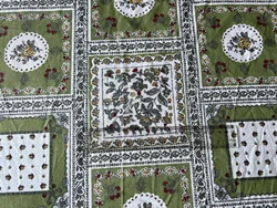 Pure Cotton Twill Printed Floral Fabric, 160x50cm - Ideal for Bedding, Handmade Crafts, and Decor (Plaid green)