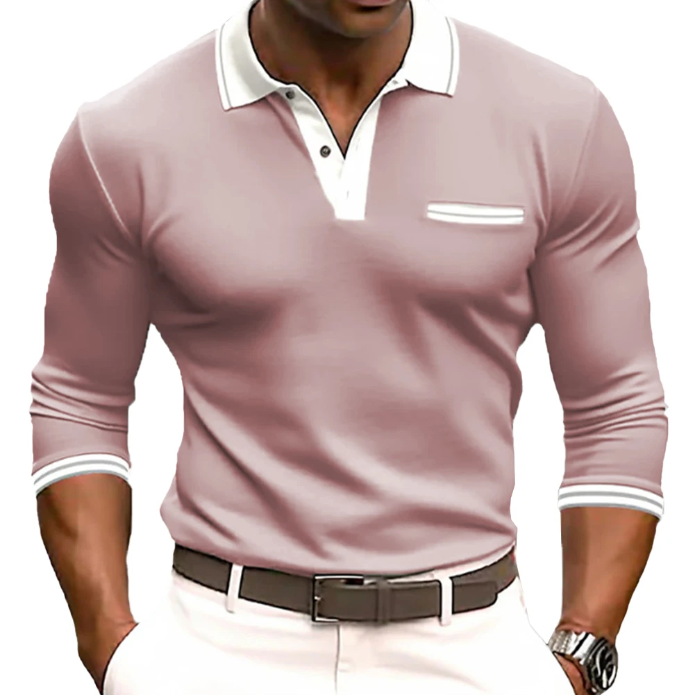 

Fashion Men‘s Button Up T-Shirts Long Sleeve Slim Fit Solid Color Lapel Muscle Activewear Tees Tops T Shirt Man Clothing