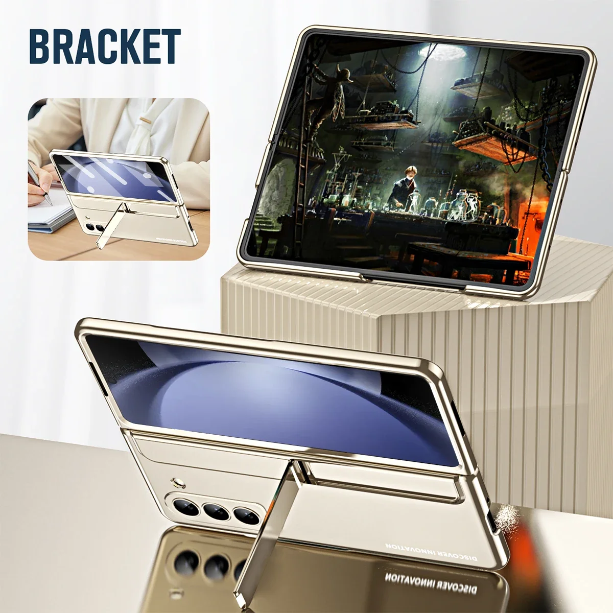 Case For Samsung Galaxy Z Fold 5 4 5G Detachable Pen Slot Holder Bracket Plating Plastic Cover With Front Screen_voghion.com