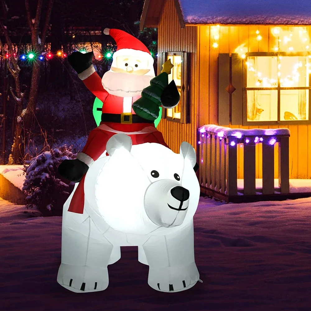 Inflatable Santa Claus Riding Polar Bear 2M Christmas Inflatable Toy Doll Indoor Outdoor Garden Ornament Xmas Decoration 3