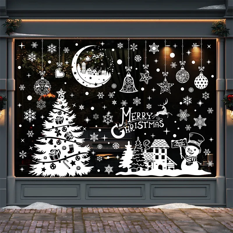 Cartoon Elk Snowman Window Sticker Christmas Wreath Centro Commerciale Glass Window Layout Merry Christmas Glass Wall Static Sticker