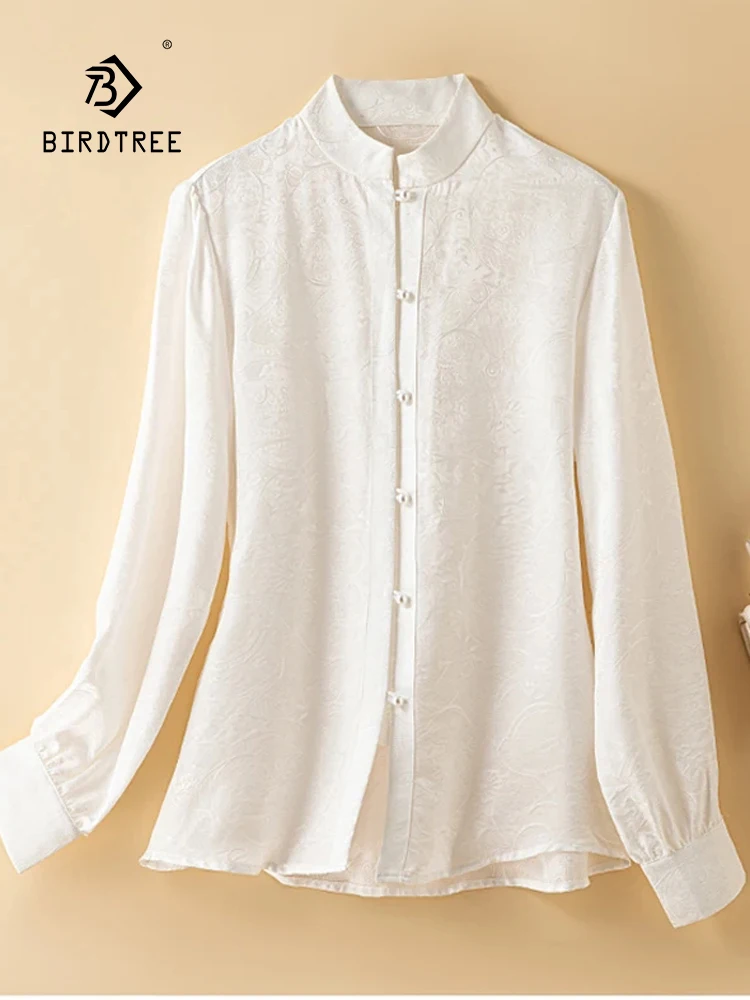 

Birdtree Long Sleeved Loose Temperament Versatile Blouse,100%Real Silk Retro Floral Shirt For Women,2024 Spring New T41216QC