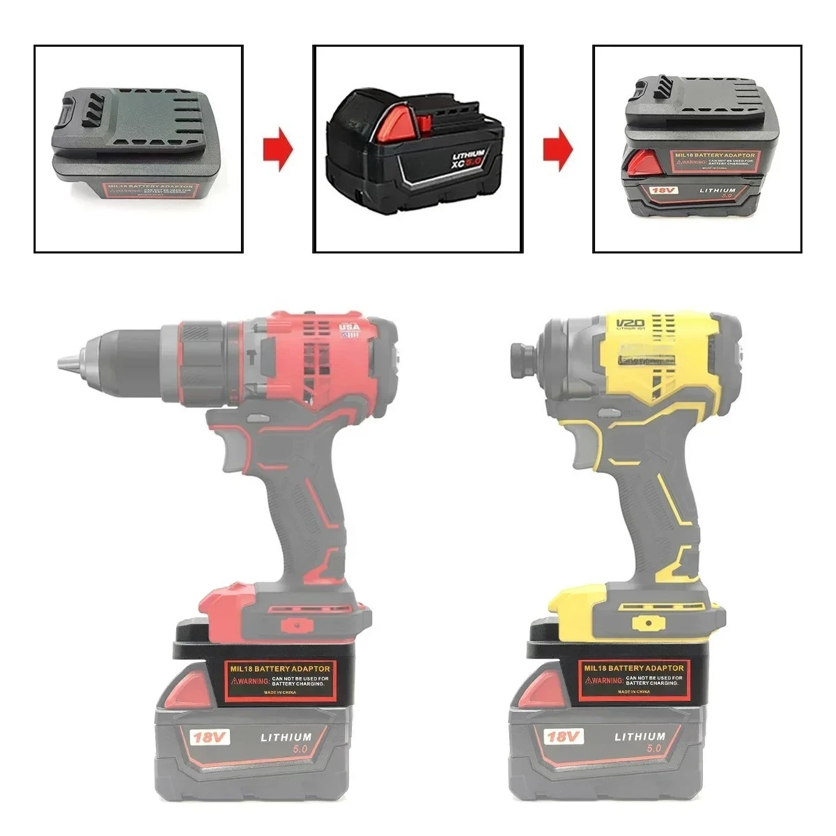 Adattatore batteria per batterie al litio Milwaukee 18V che convertono in CRAFTSMAN 20V per utensili per batterie al litio Stanley 18V V20 - immagine 5