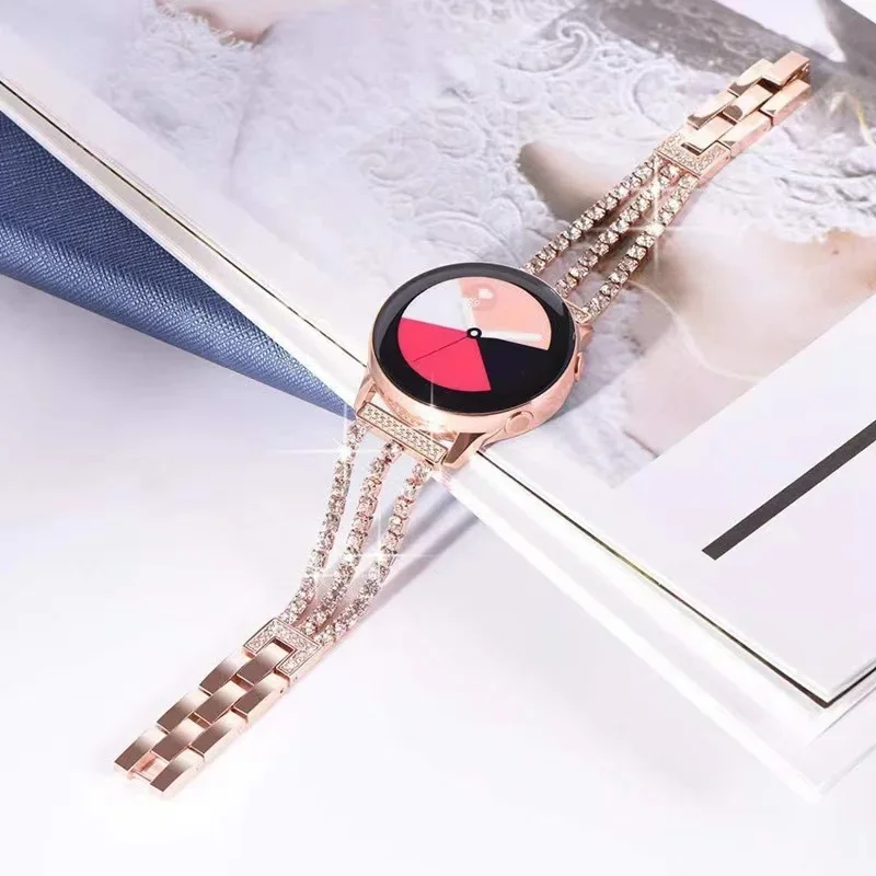 20mm 22mm Metal＋Diamond Strap For Samsung Galaxy watch 6/5/4/3 Active 2 Huawei watch 4/GT3 Bracelet Band For Amazfit GTS/GTR/Bip