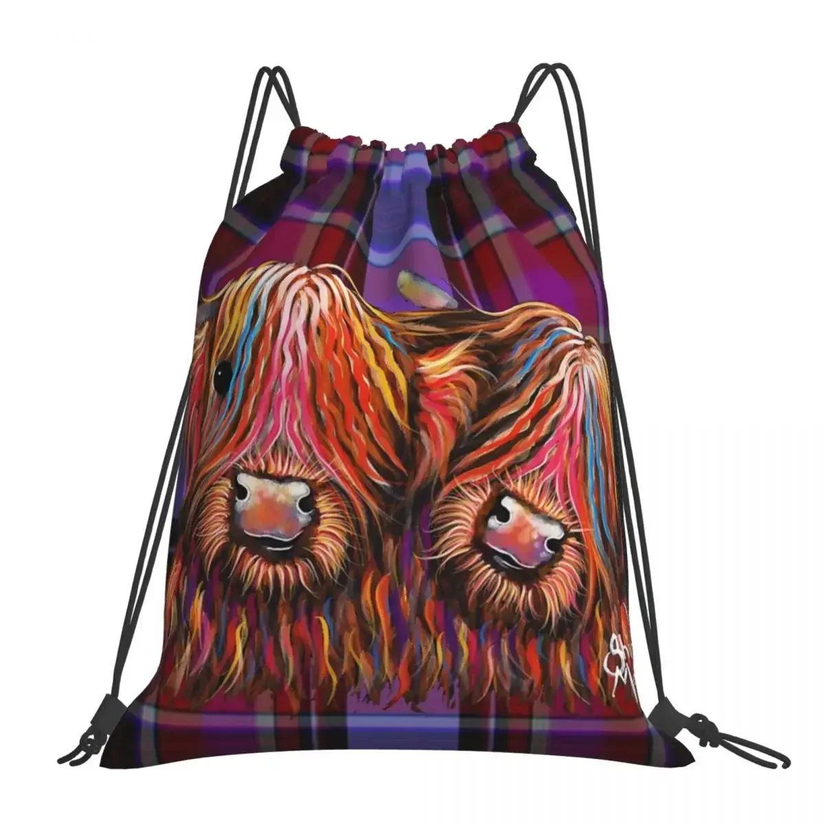 

Highland Cow Animal Backpacks Casual Portable Drawstring Bags Drawstring Bundle Pocket Sports Bag Book Bags For Man Woman