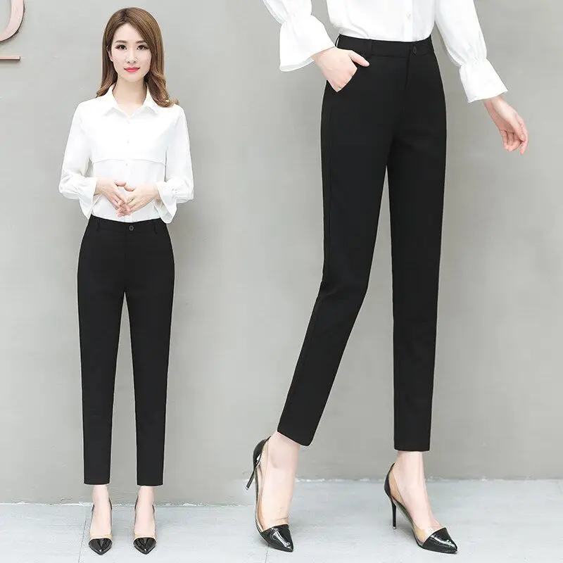 

High Waist Women's Pants Black Work Wear Office Elegant Pencil Pants Female High Quality Casual Pants Trousers J483