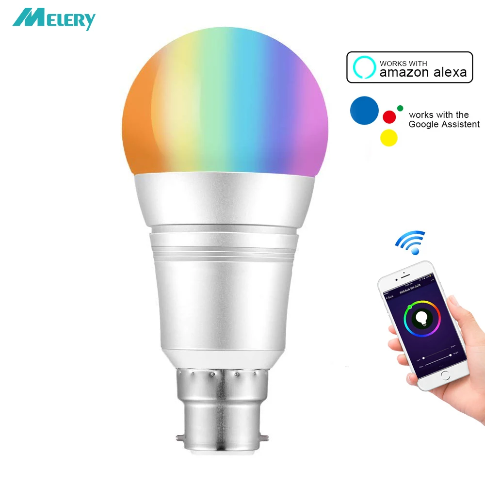 

B22 Wifi Smart Bulb Dimmable LED Ceiling Light 9W Bayonet 60W Equivalent RGB Warm Cold White Remote Control by Alexa Google Home