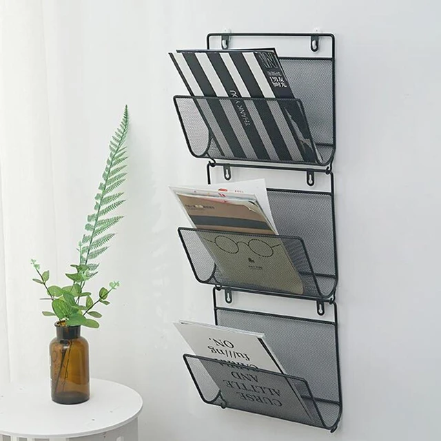 Modern Wire Magazine Newspaper Storage Baskets Wall Mounted Hanging Rack  Post Organizer