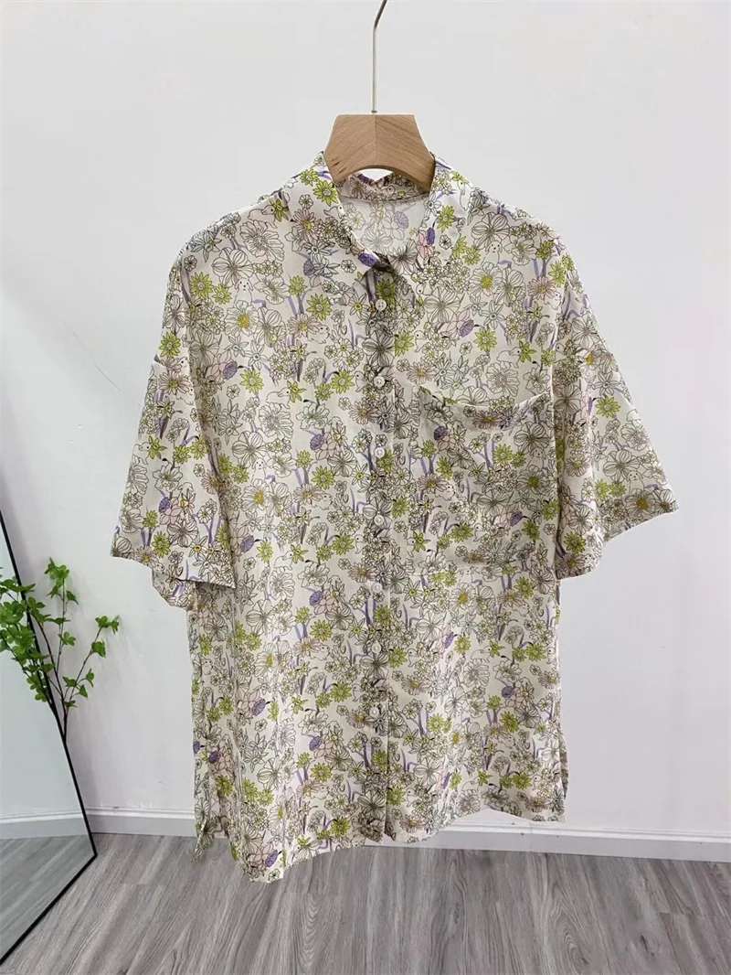 

2023 Summer New Loose Short Sleeve Printed Shirt for Female