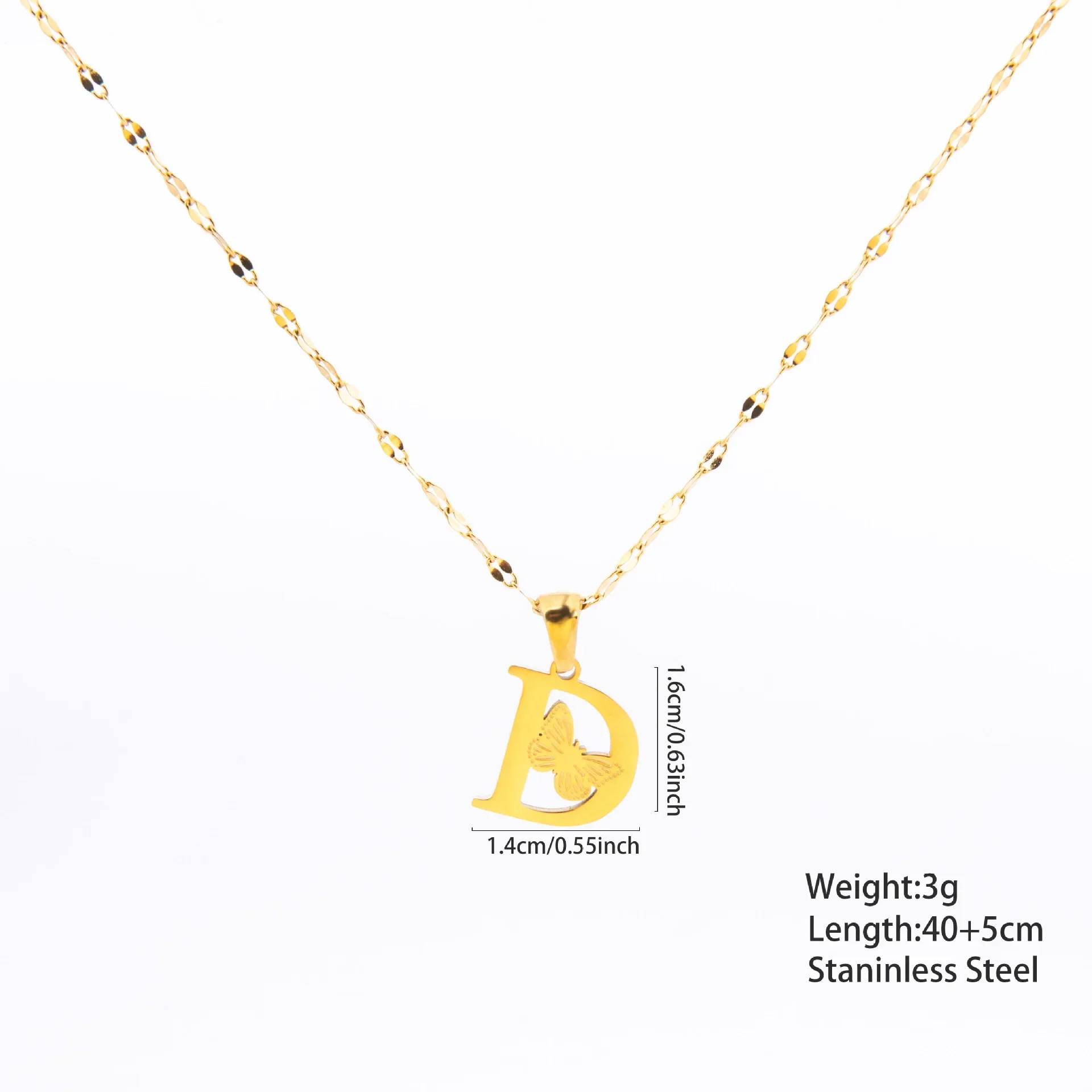 Engraved Butterfly 26 English Letter Pendant Neckalce Gold Plated Glossy Removable Initial Alphabet Chain Choker Birthday Gifts