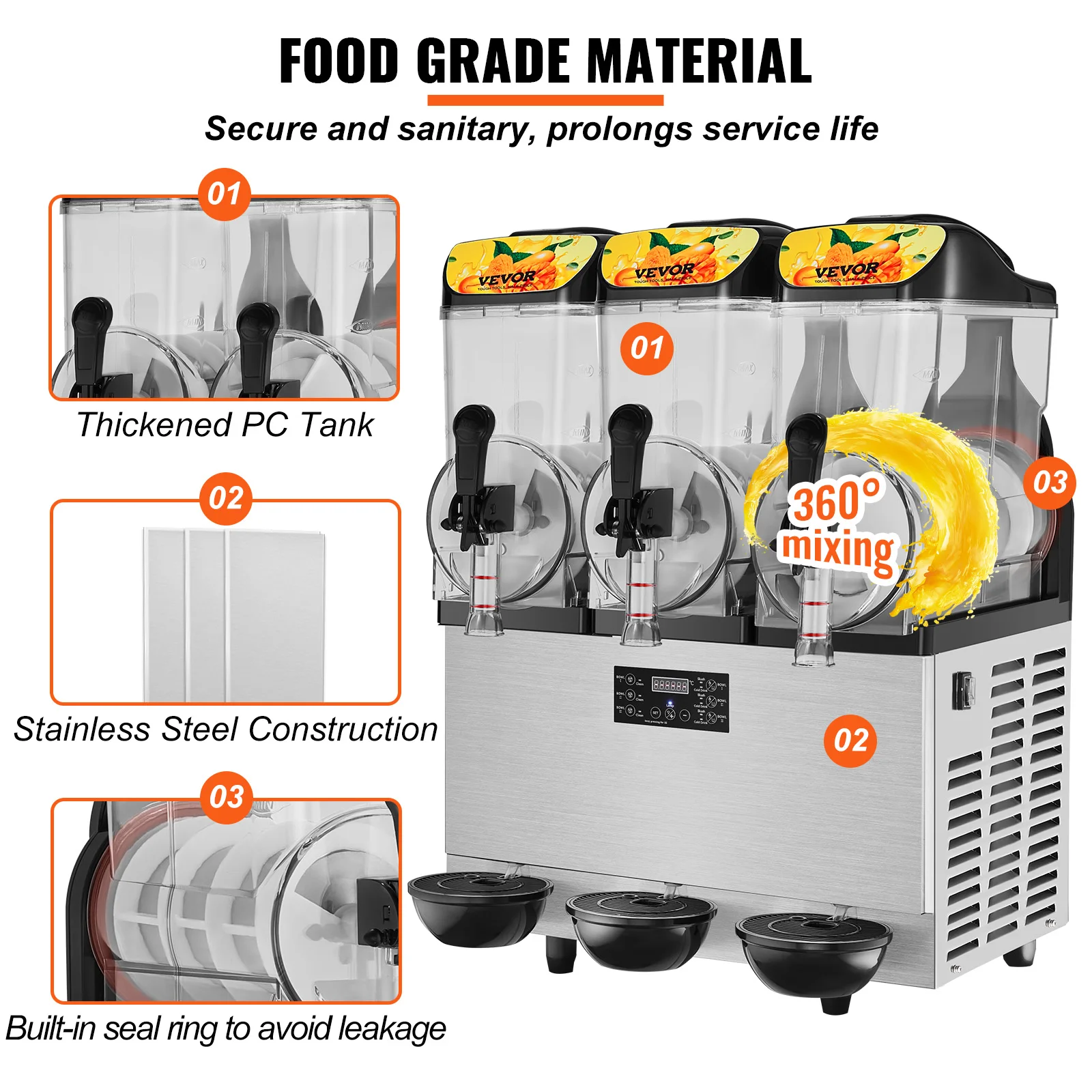 VEVOR 1/2/3 Tanks Commercial Ice-Cool Juice Smoothie Slush Maker Frozen Beverage Cold Drink Dispenser Vending Machine for Home 4