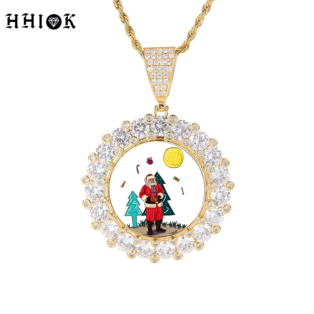 Micro Paved Zircon Big Diamond Fashion Round Men and Women Couple Pendant Custom logo Medallion Memory Photo Pendant Necklace memory card micro sd card 32gb 64gb memory card micro sd c10 tf cards cartao de memoria for phone camera ip camera