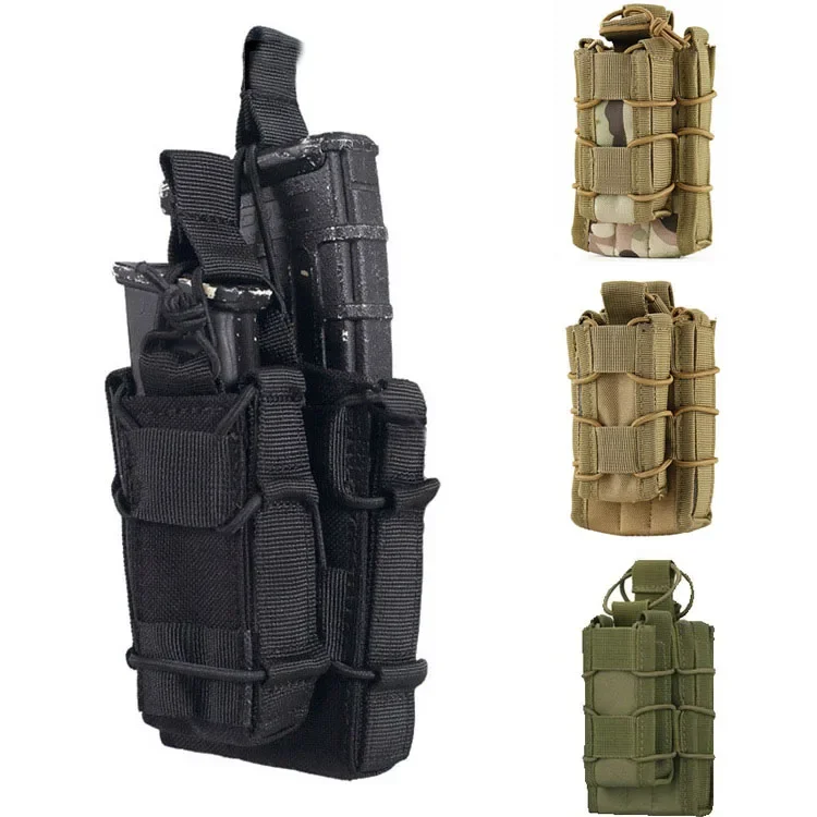 Molle Double Magazine Pouch Rifle Pistol Mag Pouchs 2-Layer Holder 9mm/5.56 Cartridge Clip Belt Fast Attach Carrier Magazine Set