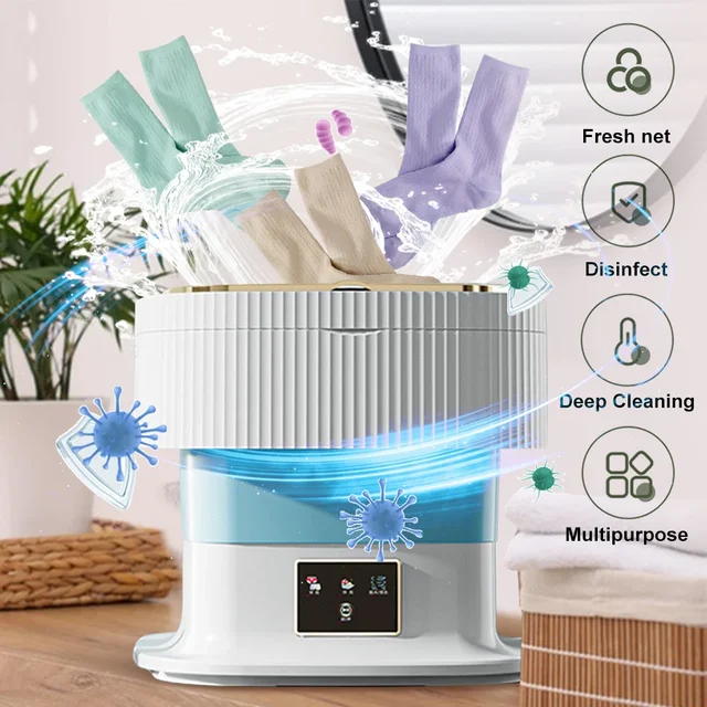 Folding Washing Machine 11.5L Portable Retractable Household Washing Machine with Spin Dryer for Travel Dormitory Outdoor 5