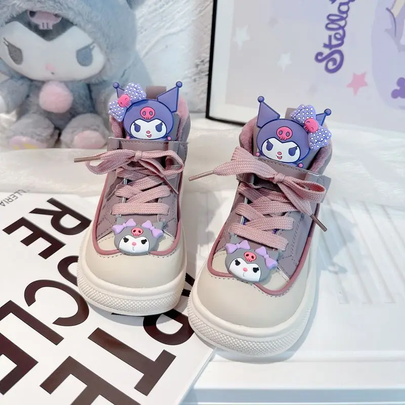 

Sanrio Kuromi Kids Outdoor Sports Shoes Anti-Slip Anime 23 Children Casual Shoes Plus Velvet Fashion Winter Keep Warm Kawaii Hot