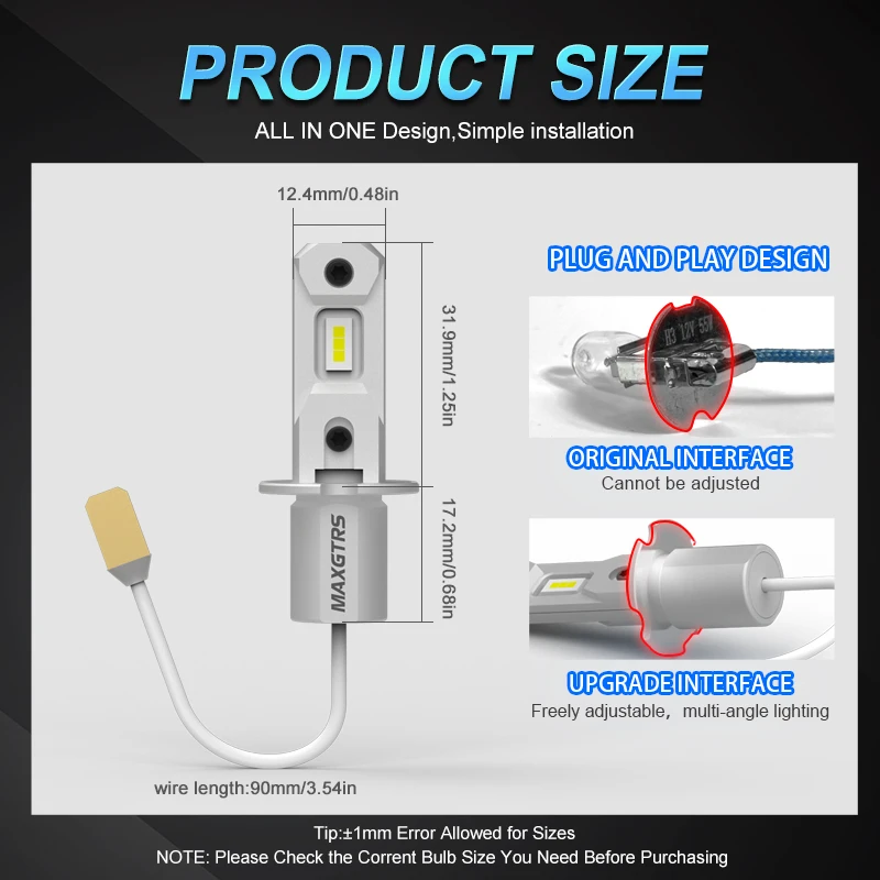 MAXGTRS 2x H3 LED Car Headlight Fog Light Bulb Fanless