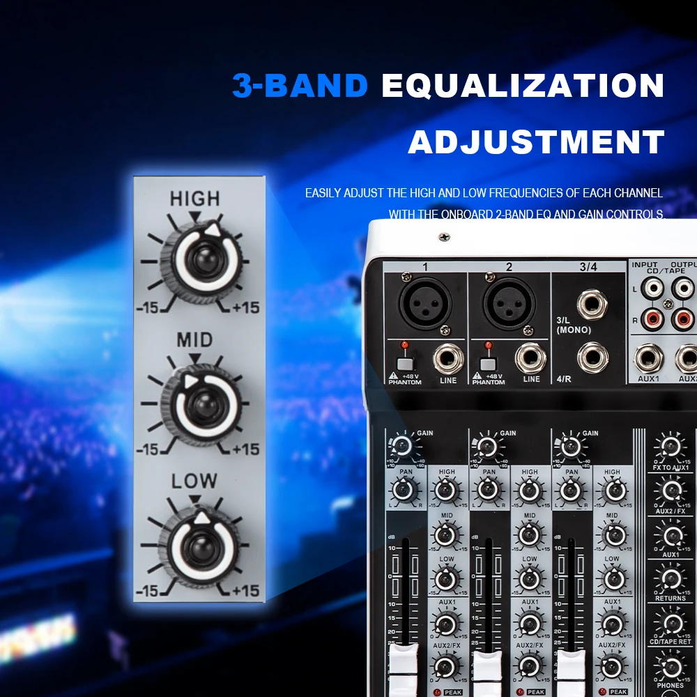 4 6 8 Channel Audio Mixer Sound Mixing Console with USB interface 99DSP 48V Phantom Power for Recording Streaming