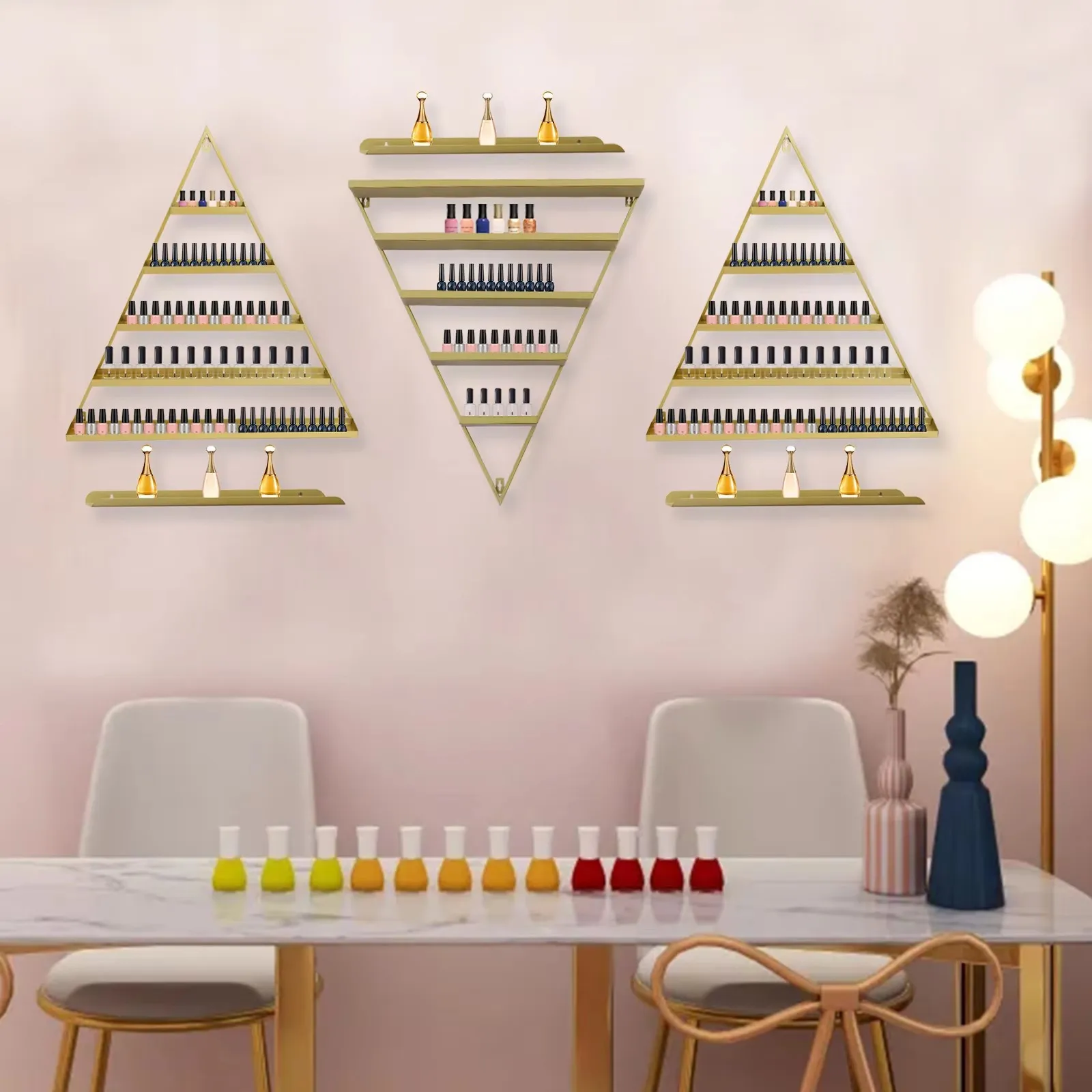 5 Tier Wall-Mounted Metal Nail Polish Display Rack Simple Triangular ...