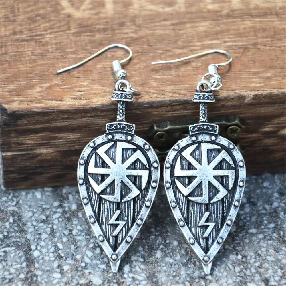 Nostalgia 1 Paio Slavo Kolovrat Symbol Viking Rune Sowulo Sun Sword Shield Orecchini Per Uomo Donna Accessori