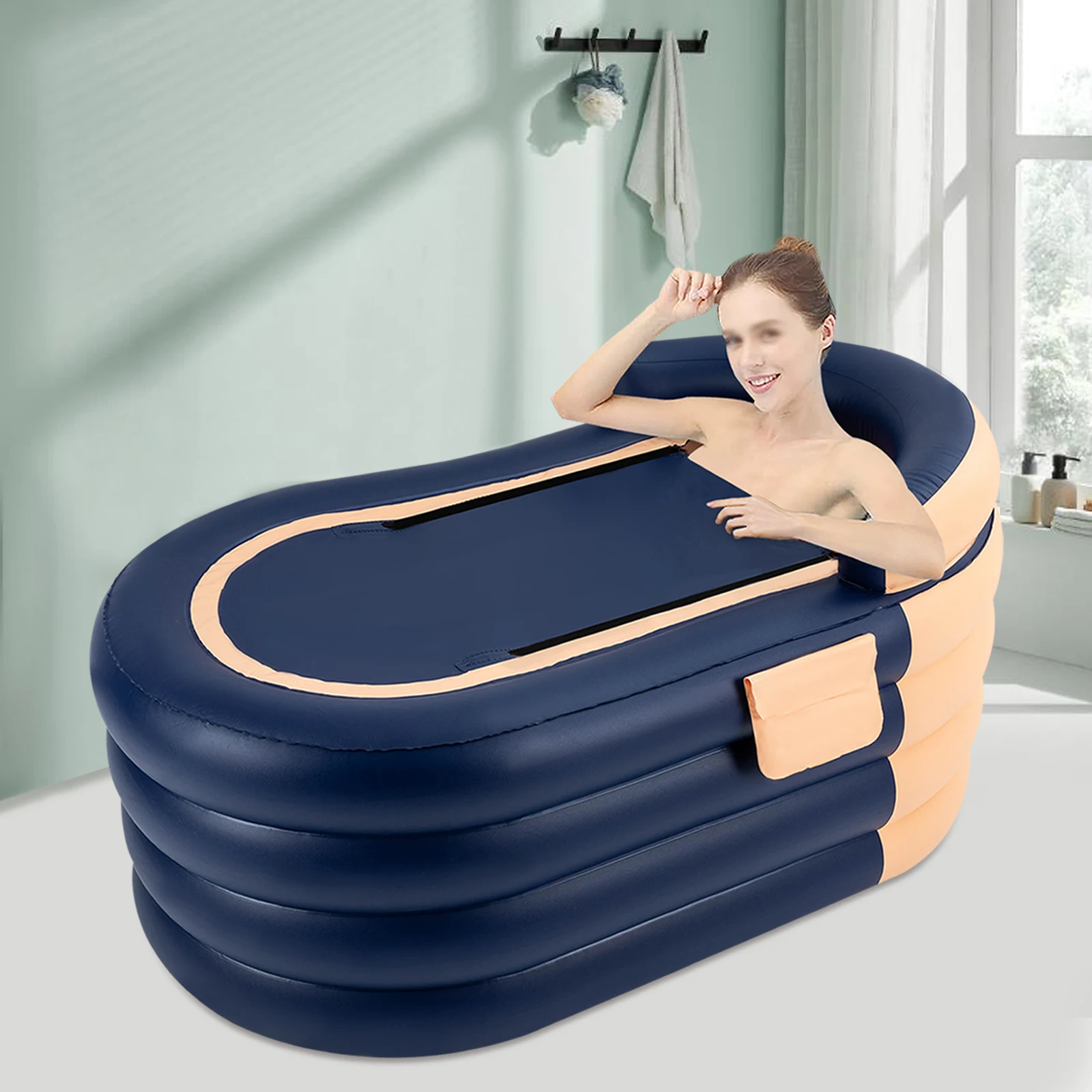 Inflatable Adult Bathtub with Wireless Electric Air Pump,Suitable for Hot Water Bath and Ice Bath, Blue