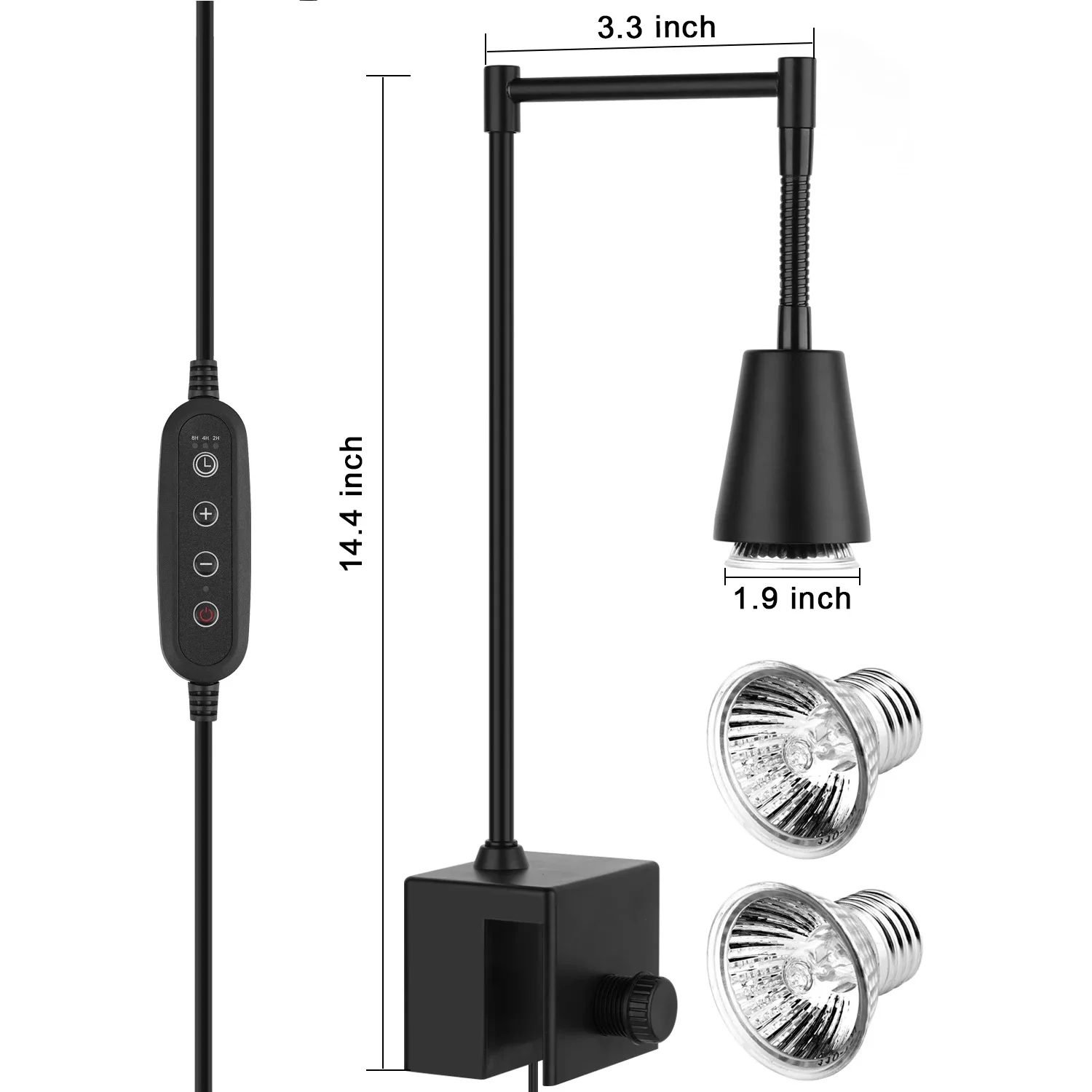 iGrowsla 2 Head Reptile Heat Lamp, 50W UVA/UVB Habitat Spot Light with Timer 2/4/8h and Dimming Clamp for Turtles, Lizard, Snake