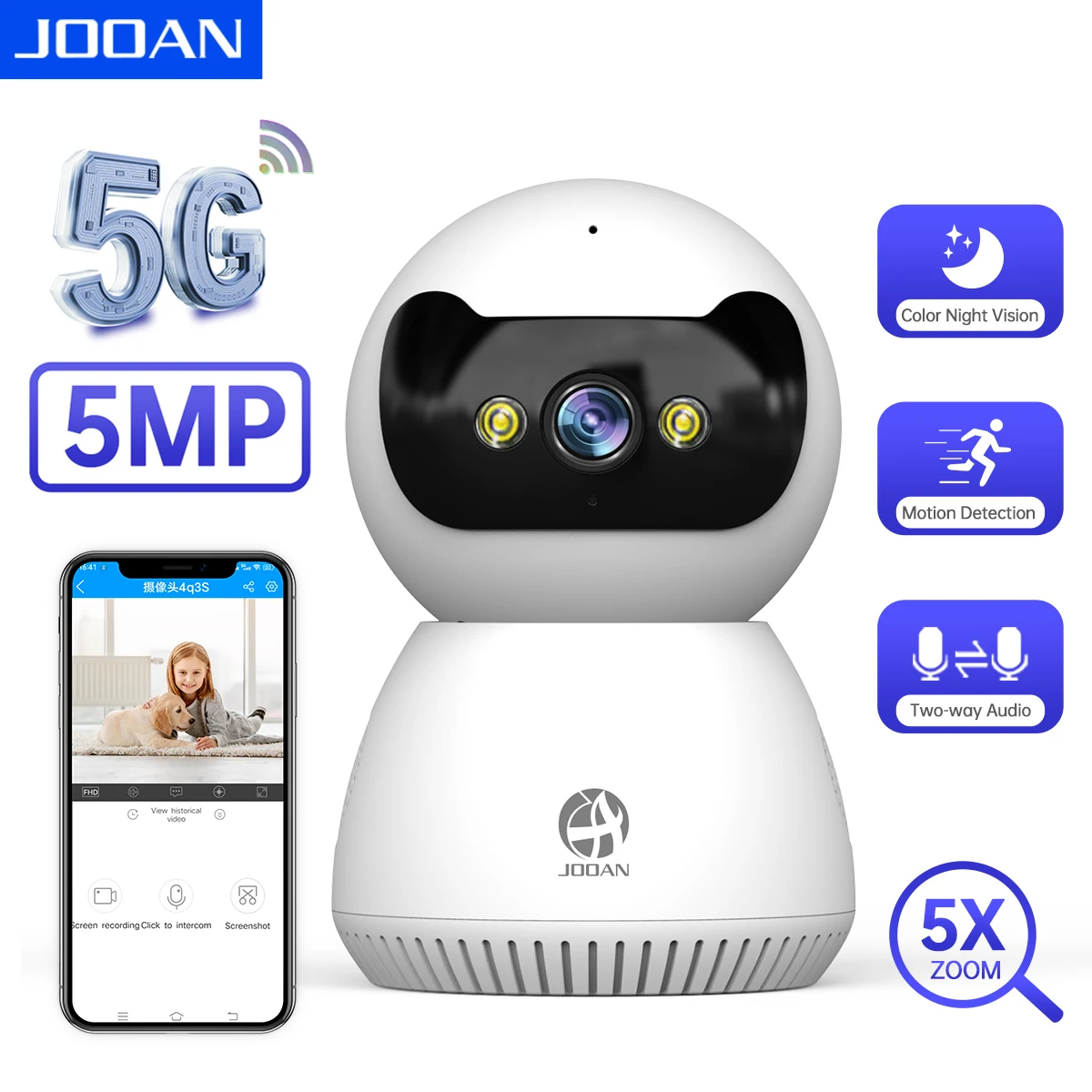 JOOAN 5MP 3MP IP Camera 5G WiFi Home Security Camera AI Tracking Video Surveillance Camera Color Night Vision Smart Baby Monitor 1