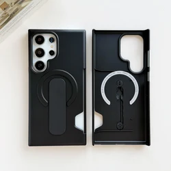 Magnetic Stand Case with Matte Finish and Ring Holder - Magsafe Compatible Cover with Card Pocket Slots - Galaxy S26 Plus (Black)