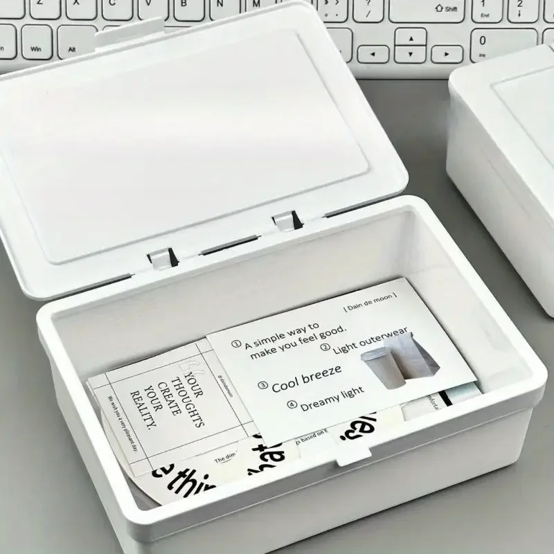 White Flip Lid Dustproof Desk Organizer-Plastic Office Supplies Storage Boxes
