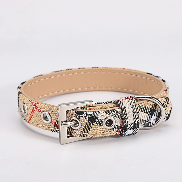 Pet collar plaid cloth dog collar classic PU dog walking dog pet supplies four seasons outing 6