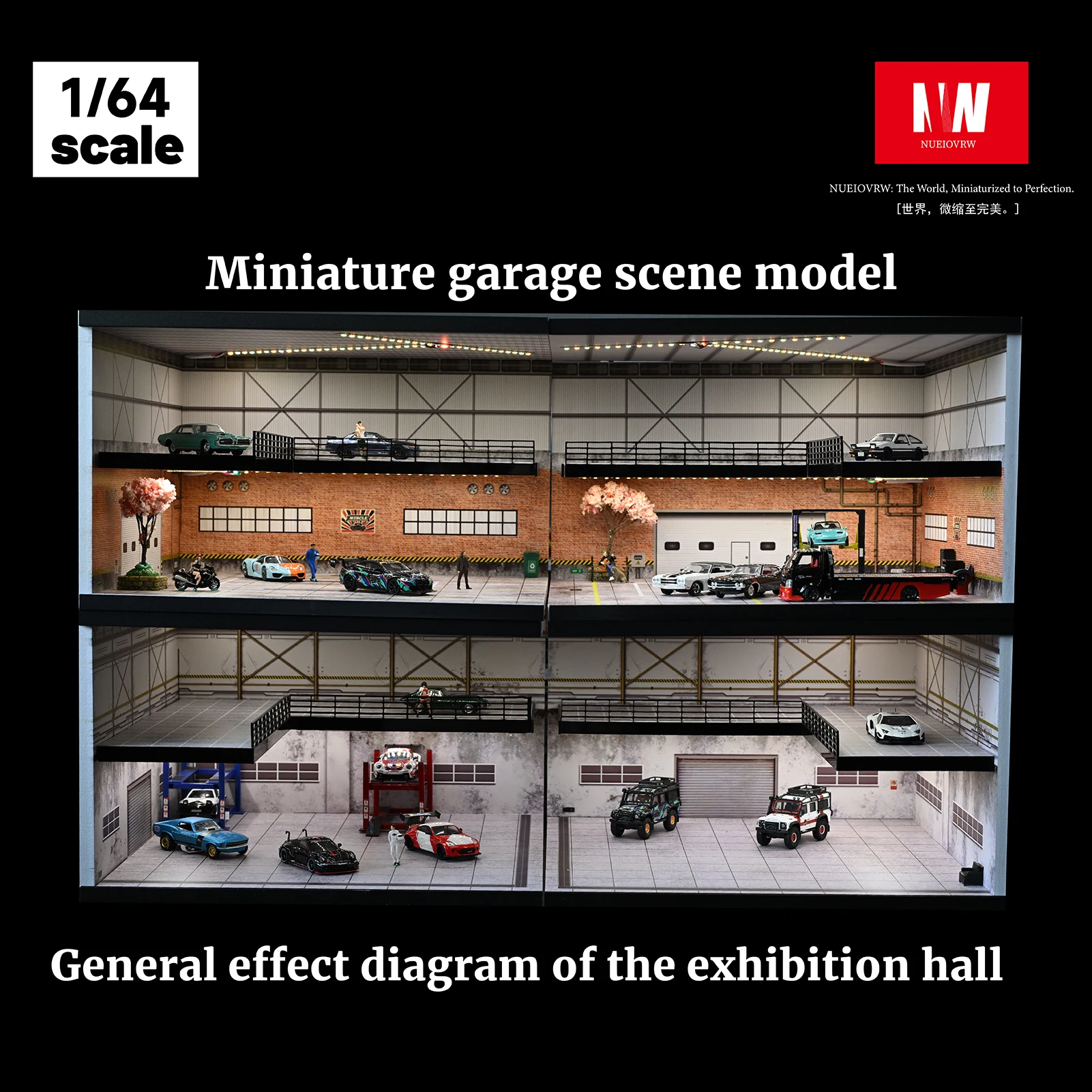 ☆ 1/64 Garage Item A Diorama 1/64 Garage Model LED Lighting Car Showroom Scene Display