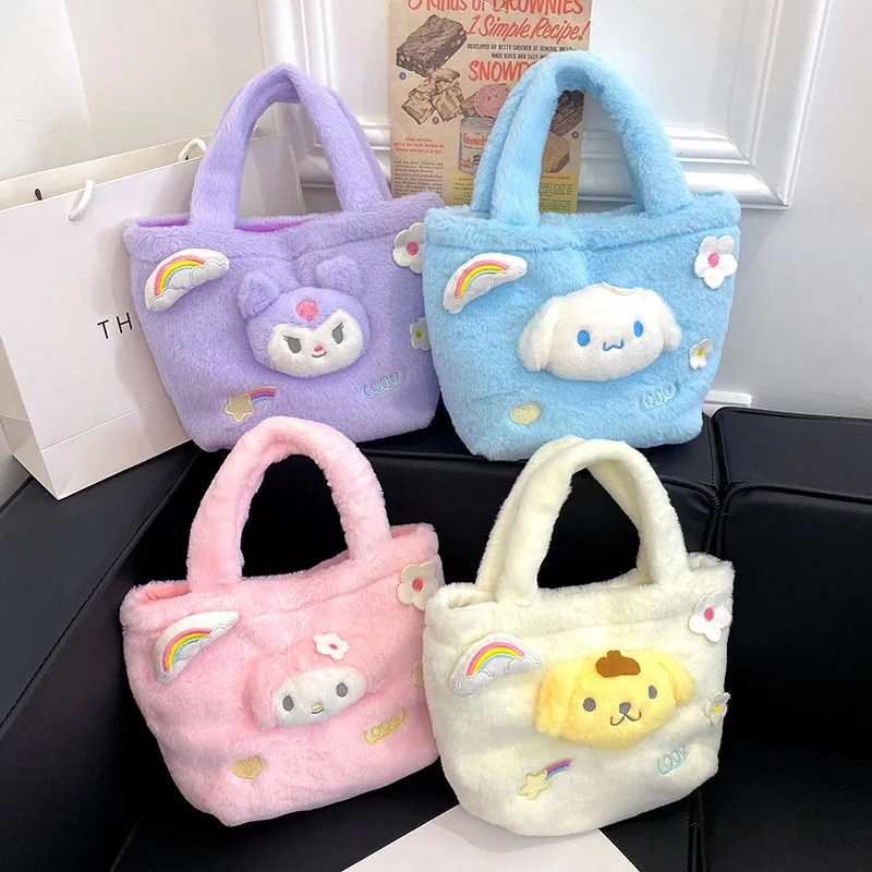 

Kuromi Korean Style Ladies Hand Shopping Bag Lunch Bag 2023 New Personality Cute Furry Puppy Kuromi Small Satchel Bag