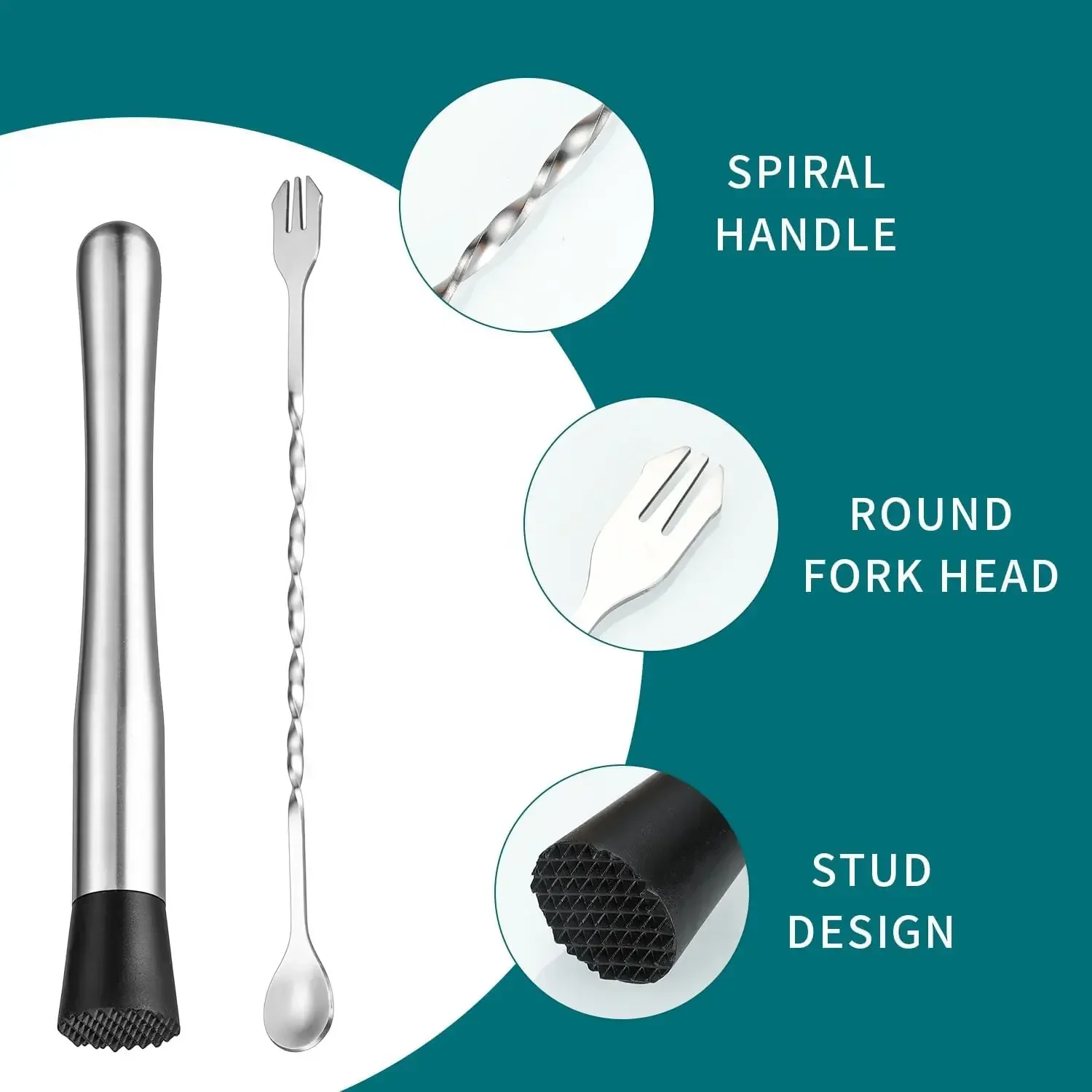 2 Pieces Stainless Steel Popsicle Sticks 10-inch Cocktail Ice Crusher Cocktail Milk Tea Ice Masher Bar Spoon Stirring Stick
