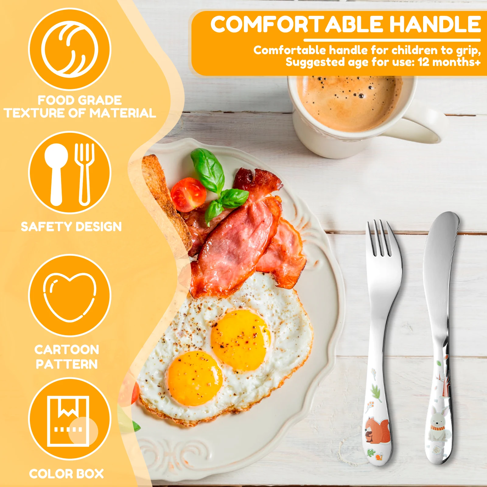 Kids Forks Spoons Flatware Cutlery Set Toddler Cutlery Kit Safe Mirror Polished Flatware Easy-to-Use Toddler Utensils Food-Grade
