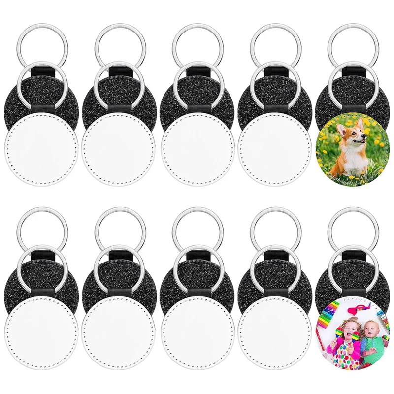 

20 Pcs Leather Keychain Blanks Bulk Sublimation Keychain Blank PU Leather Gifts Glitter Heat Transfer Keyring DIY Craft Durable