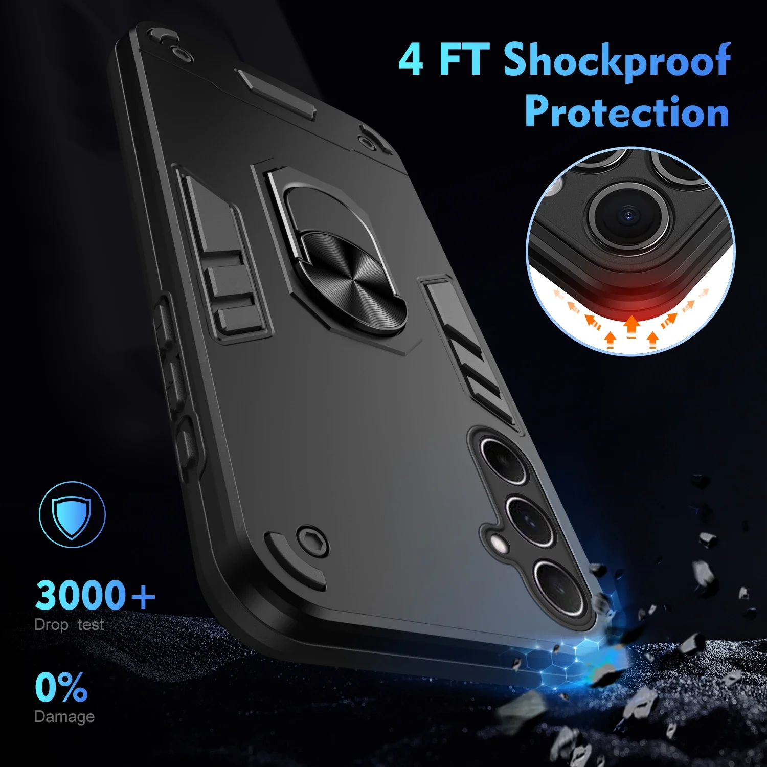 Enhanced Armor Shockproof Case with Protective Ring Stand Cover