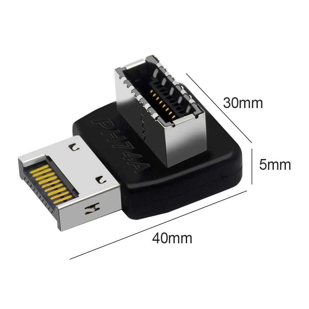 Enhance your motherboard setup with the PH74A/PH74B Front USB C Header Adapter – USB 3.1 Type E, 90 Degree Steering Converter for Efficient Internal Connectivity. Description Image.This Product Can Be Found With The Tag Names 90 degree usb motherboard, Connector usb 90 degrees, Internal connector usb c, Steering converter, Usb type c internal