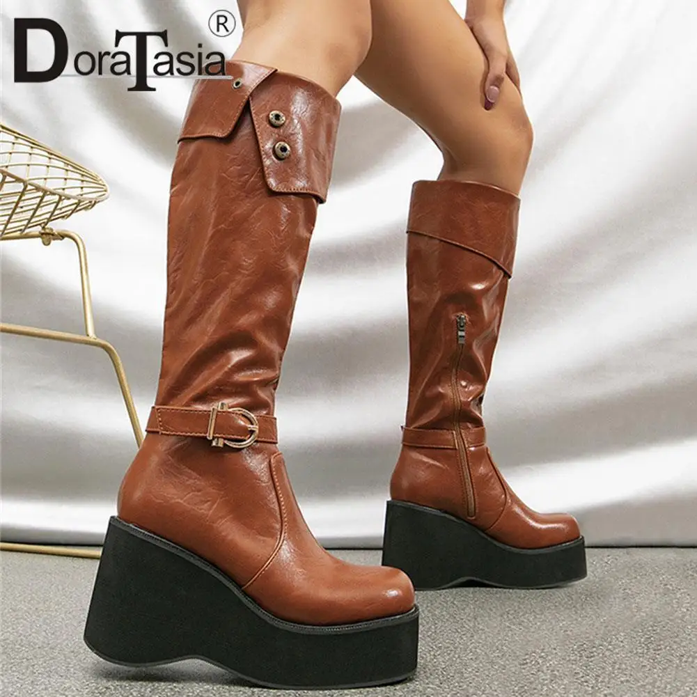 

Brand New Ladies Goth Platform Boots Fashion Zip Buckle Solid Wedges High Heels women's Boots Casual Party Street Woman Shoes