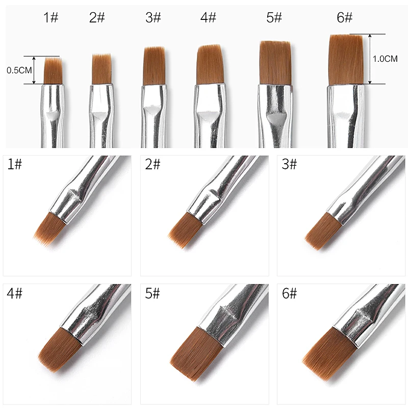 Nail Art Brush Flat Tilted Manicure Brush Nylon Hair Wooden Handle Drawing Brush for Nails Paint Gel Brush Pen Extension Design 3